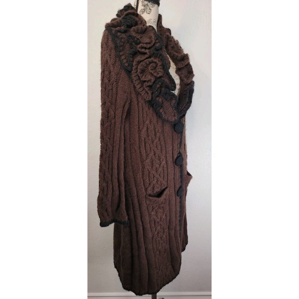 BCBG Max Azria Duster Long Cardigan Sweater Womens XL Wool Mohair Double Ruffle - Picture 3 of 9
